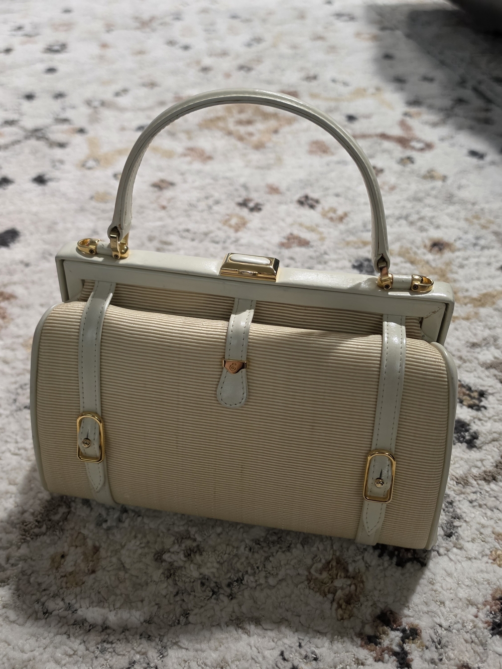 Comtesse Cream Structured Top-Handle Crossbody with Gold Hardware